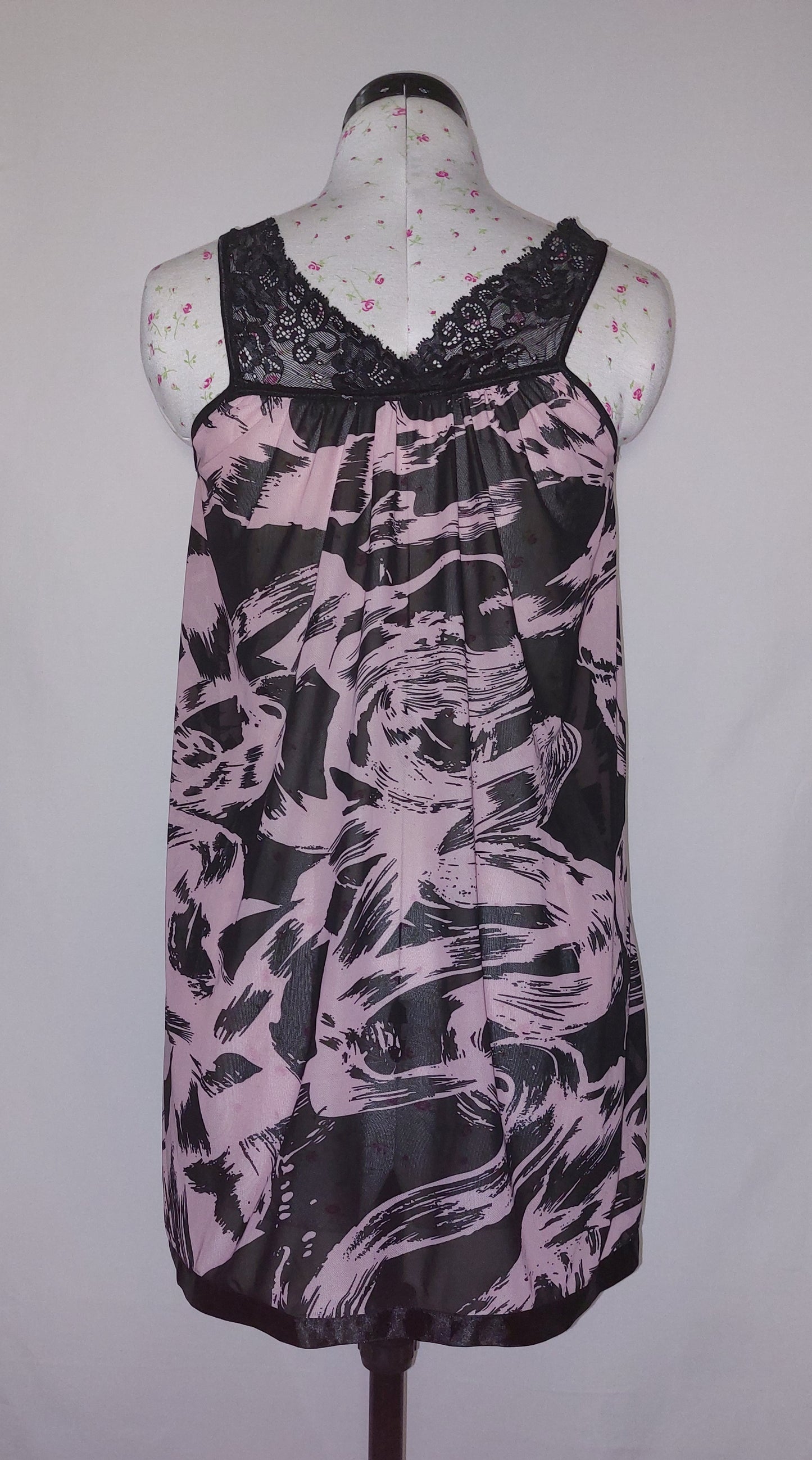 BLACK AND PINK BRUSH STROKE SWING CAMISOLE DRESS