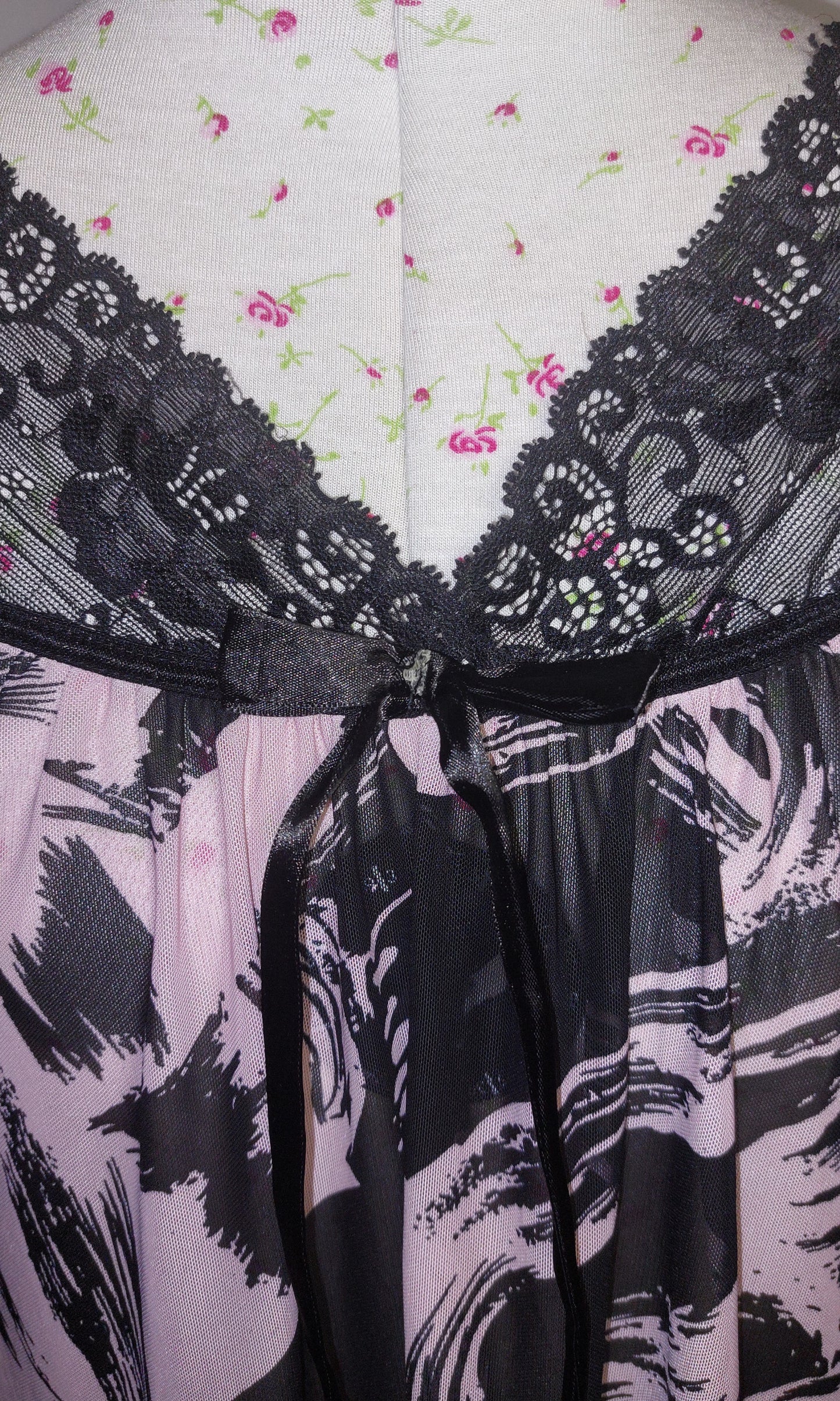 BLACK AND PINK BRUSH STROKE SWING CAMISOLE DRESS