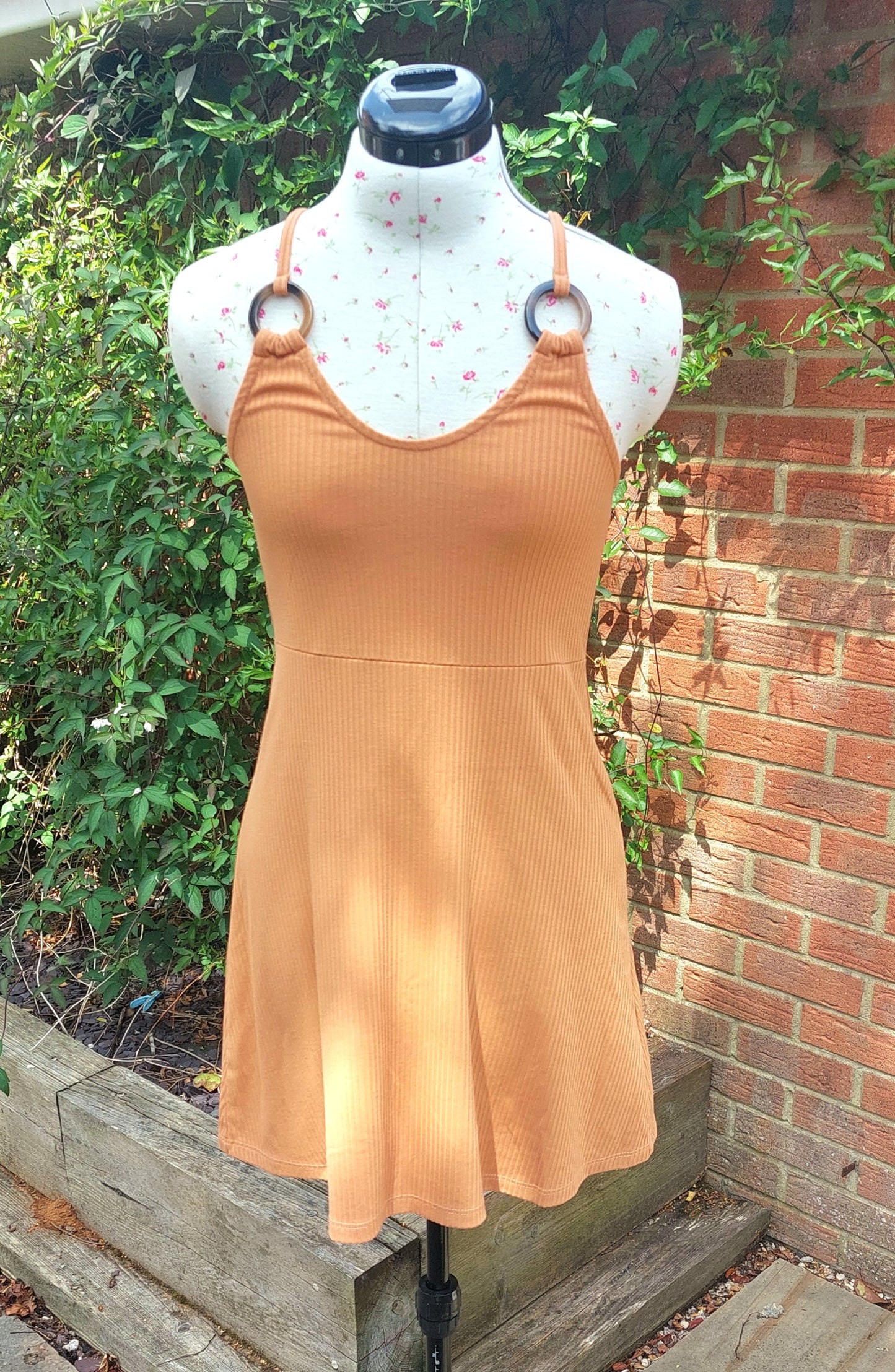 SIZE 10 TOPSHOP TERRACOTTA SPAGHETTI STRAP RIBBED DRESS