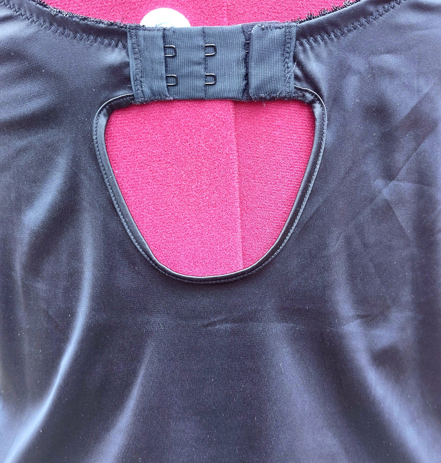 SIZE 36D BLACK SATIN PADDED BRA AND SLIP DRESS IN ONE