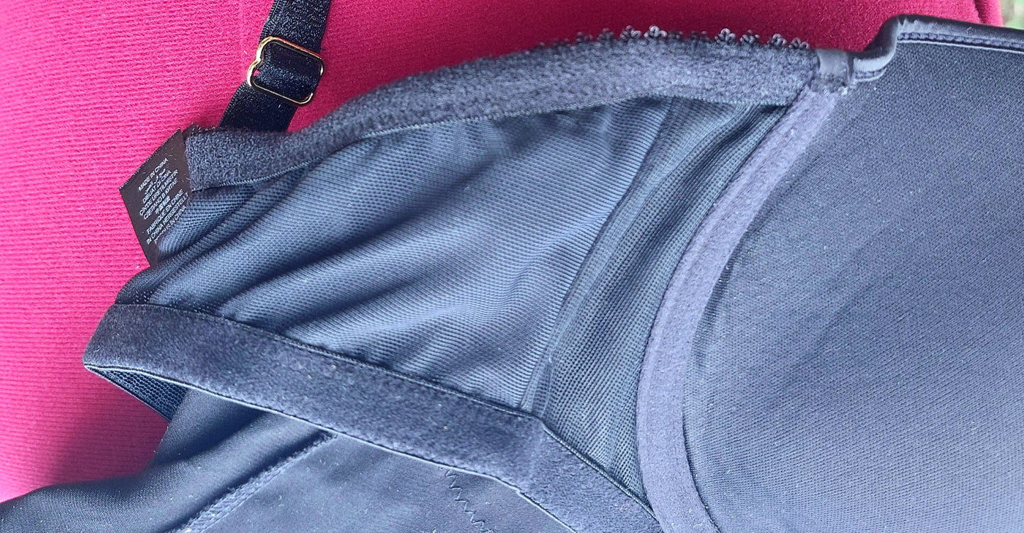 SIZE 36D BLACK SATIN PADDED BRA AND SLIP DRESS IN ONE