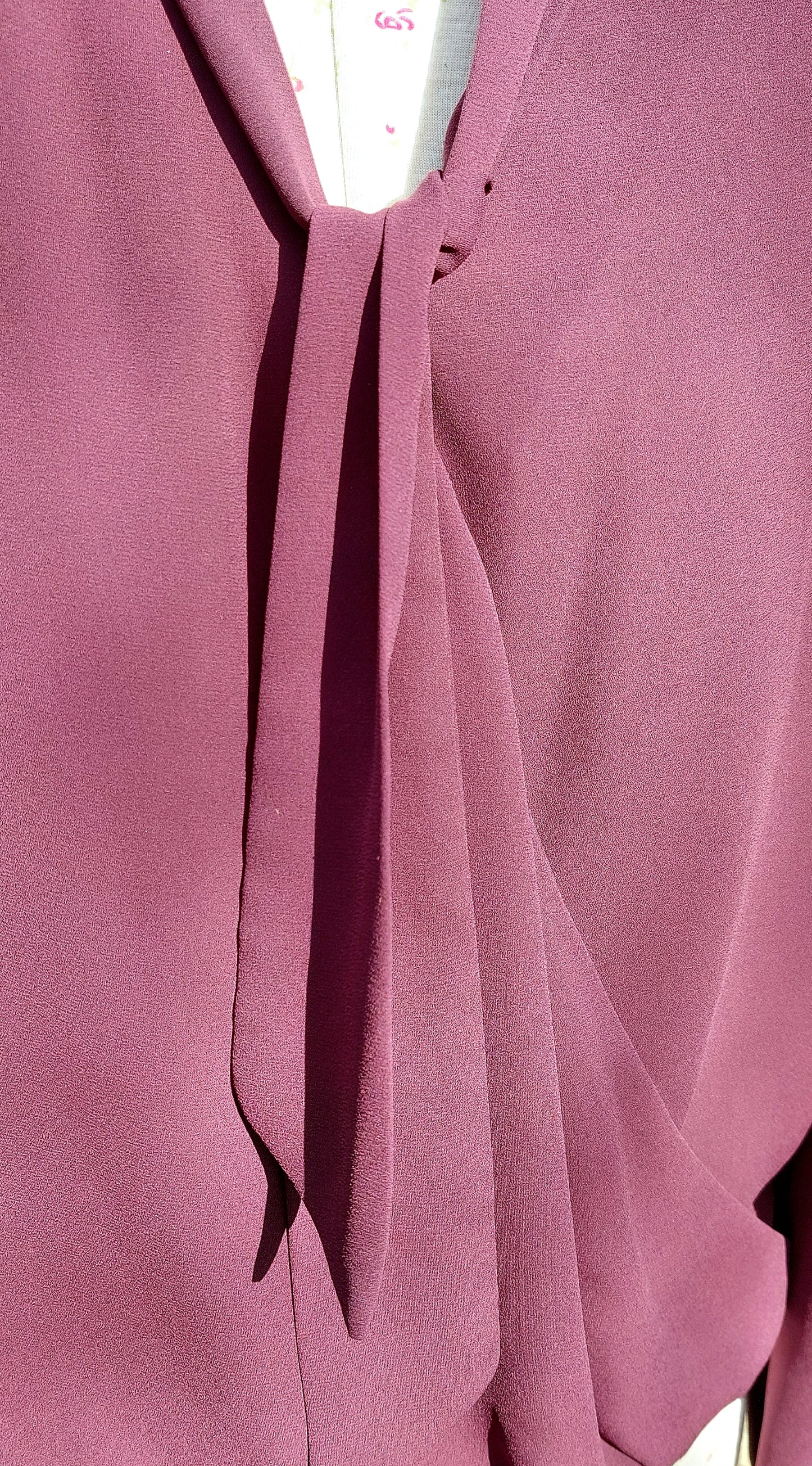 SIZE 6 AUBERGINE CHIFFON PUSSY BOW LONG SLEEVED BLOUSE