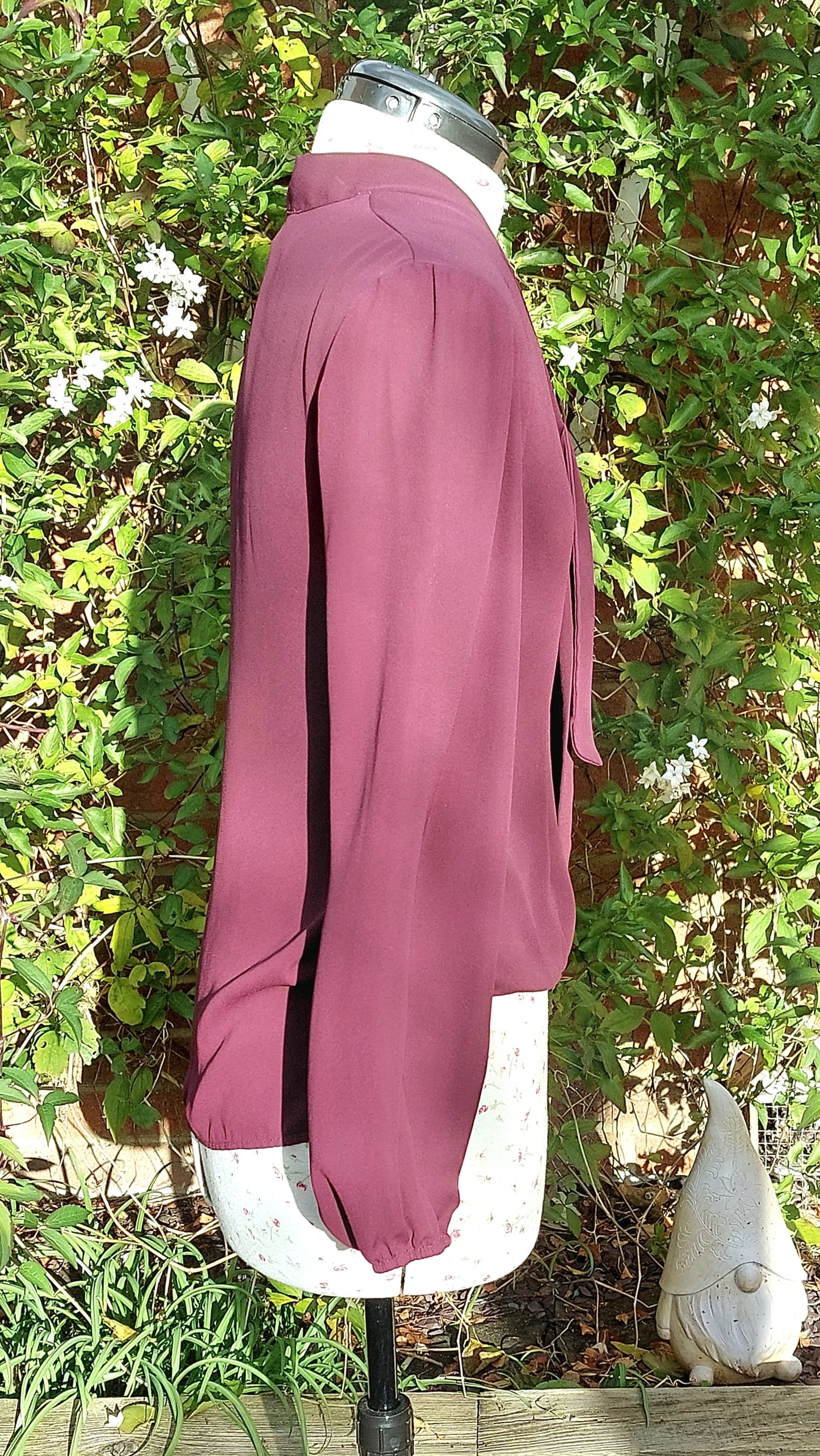 SIZE 6 AUBERGINE CHIFFON PUSSY BOW LONG SLEEVED BLOUSE