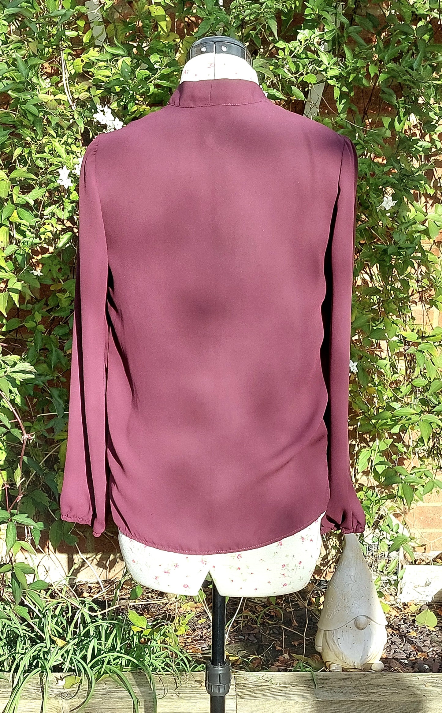 SIZE 6 AUBERGINE CHIFFON PUSSY BOW LONG SLEEVED BLOUSE