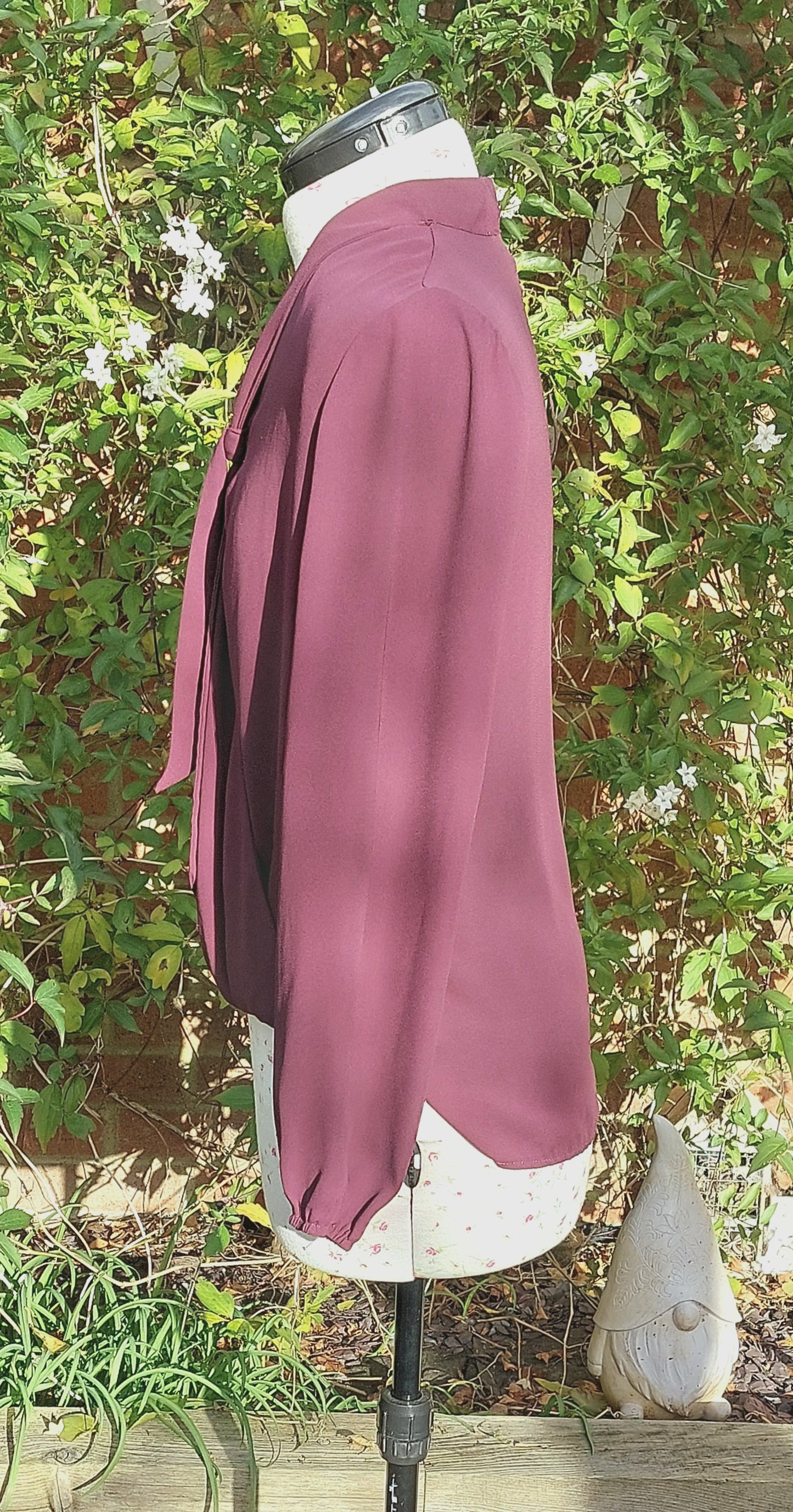 SIZE 6 AUBERGINE CHIFFON PUSSY BOW LONG SLEEVED BLOUSE