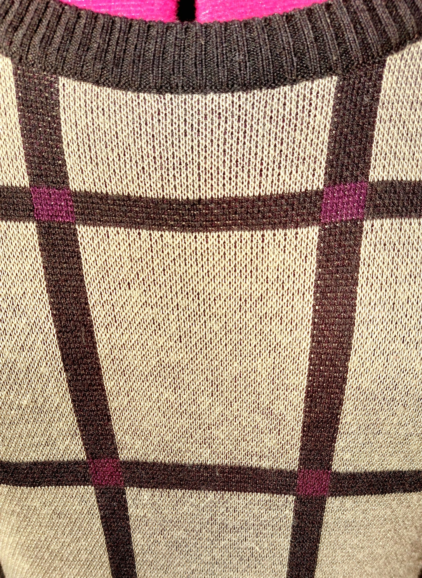 GREEN AND GOLD CHECK LONG SLEEVED KNITTED DRESS