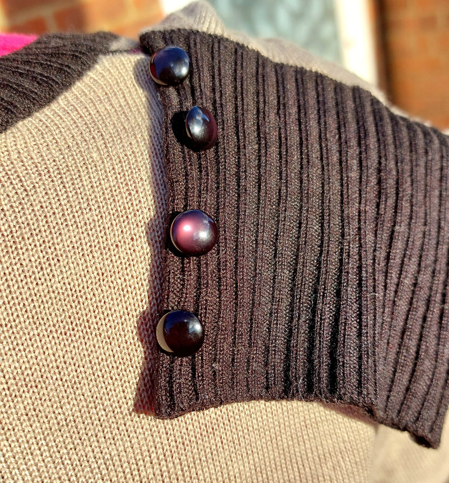 GREEN AND GOLD CHECK LONG SLEEVED KNITTED DRESS