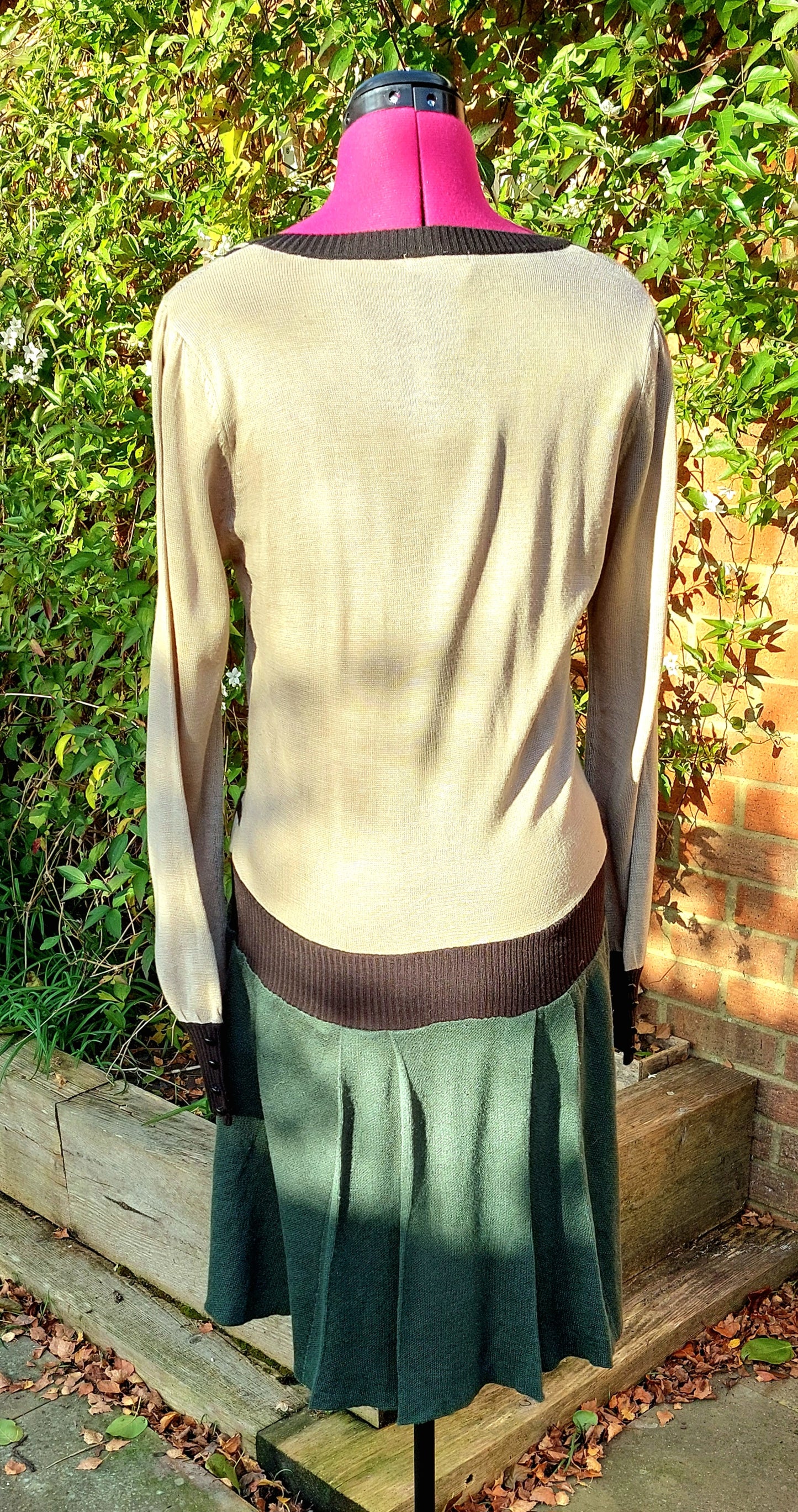 GREEN AND GOLD CHECK LONG SLEEVED KNITTED DRESS