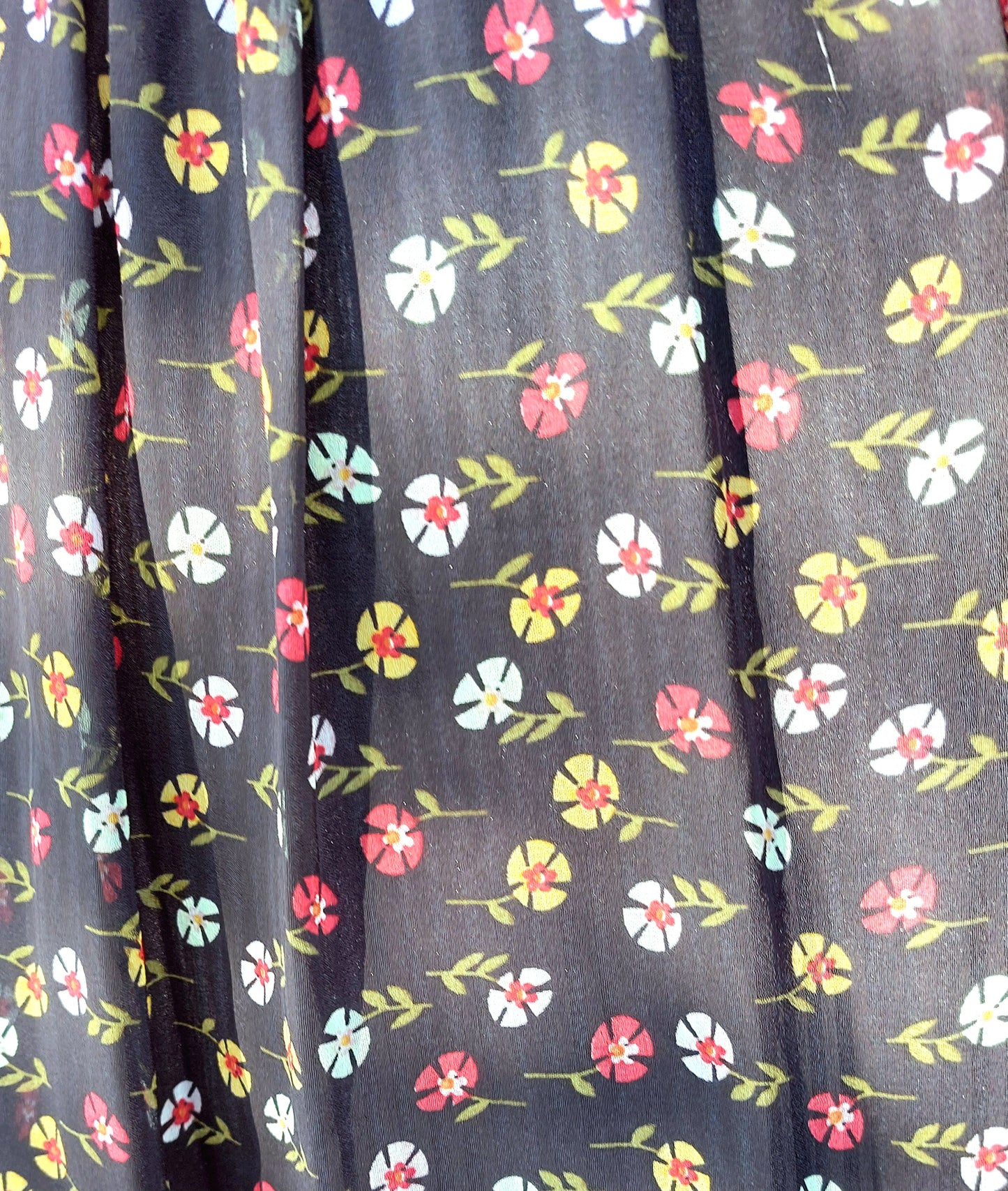 SIZE 10-12 BLACK FLORAL LONG SLEEVED CHIFFON FIT AND FLARE DRESS