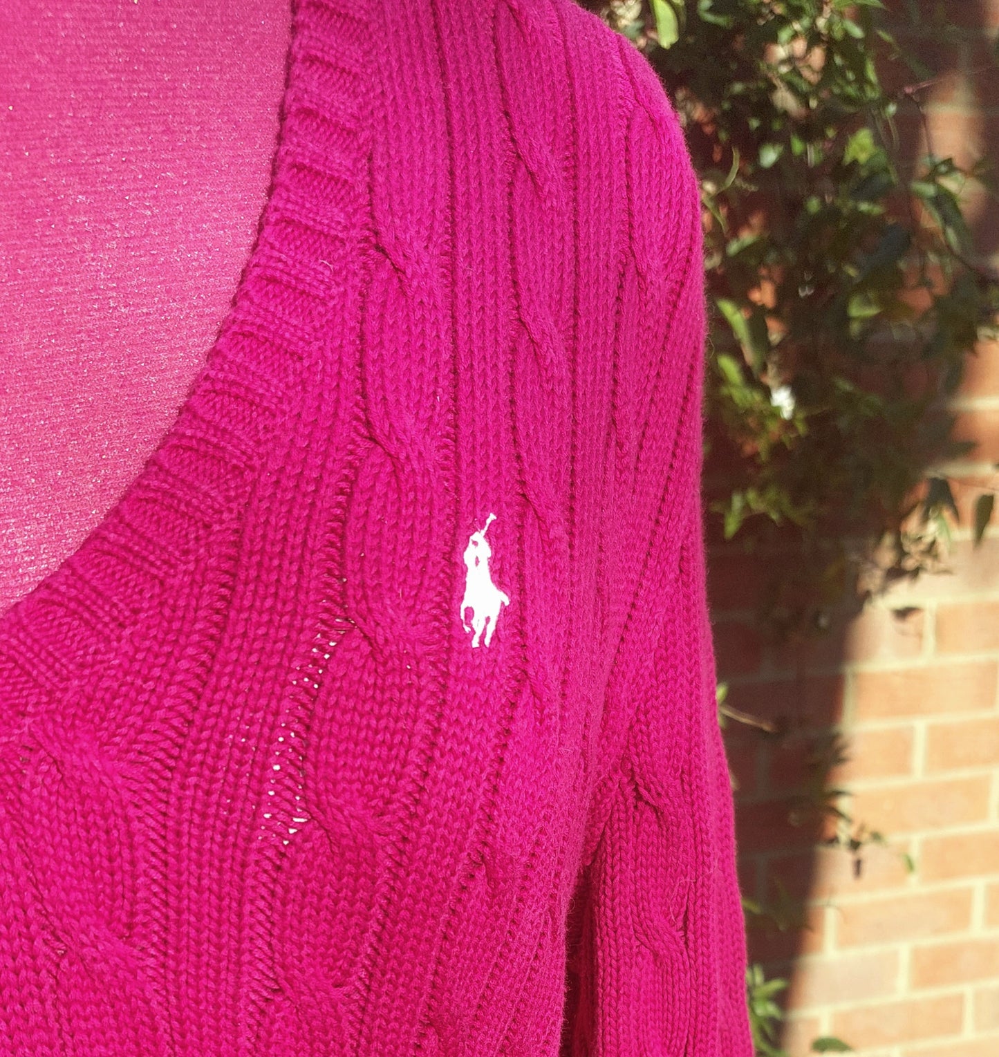 SIZE L RALPH LAUREN BRIGHT PINK CABLE KNIT JUMPER