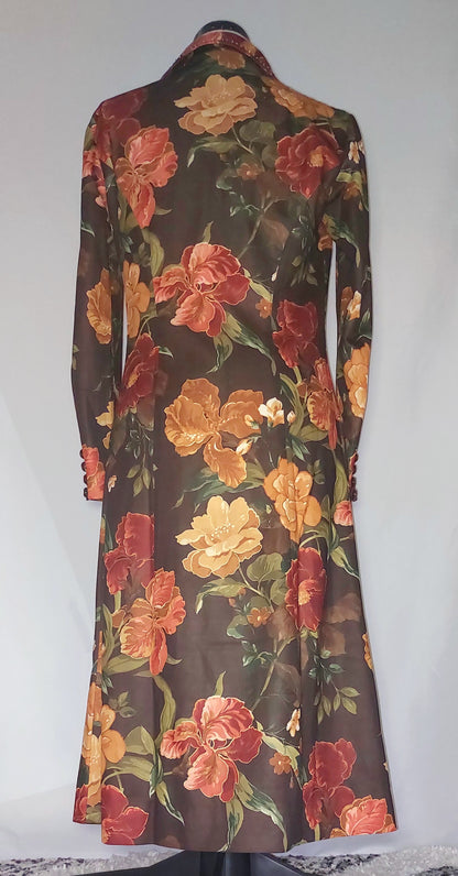 BROWN FLORAL 70'S LONG SLEEVED MAXI DRESS