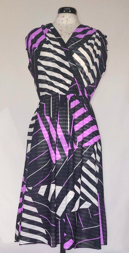 CROSS OVER 80'S DIAGONAL STRIPED SLEEVELESS DRESS