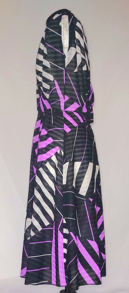 CROSS OVER 80'S DIAGONAL STRIPED SLEEVELESS DRESS