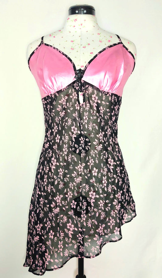 BLACK AND PINK FLORAL CAMISOLE DRESS