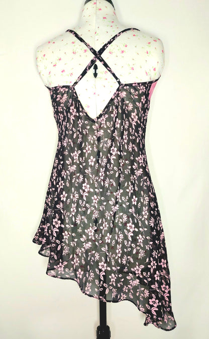 BLACK AND PINK FLORAL CAMISOLE DRESS