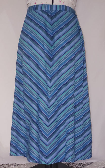 BLUE STRIPED LONG A LINE SKIRT