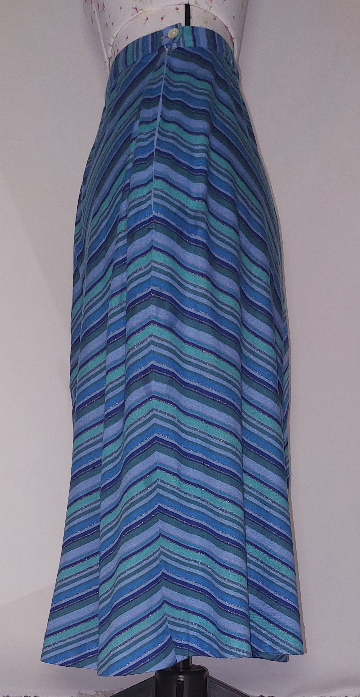 BLUE STRIPED LONG A LINE SKIRT