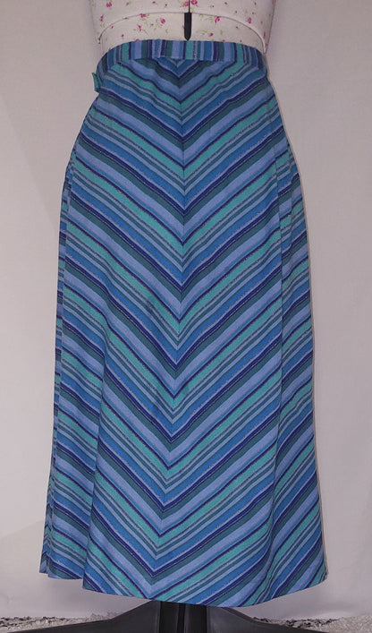 BLUE STRIPED LONG A LINE SKIRT