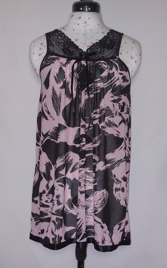 BLACK AND PINK BRUSH STROKE SWING CAMISOLE DRESS