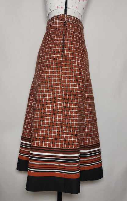 ORANGE BRICK CHECKED A-LINE SKIRT WITH STRIPE DETAIL