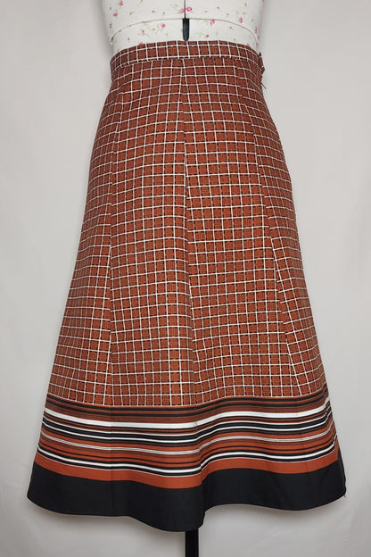 ORANGE BRICK CHECKED A-LINE SKIRT WITH STRIPE DETAIL