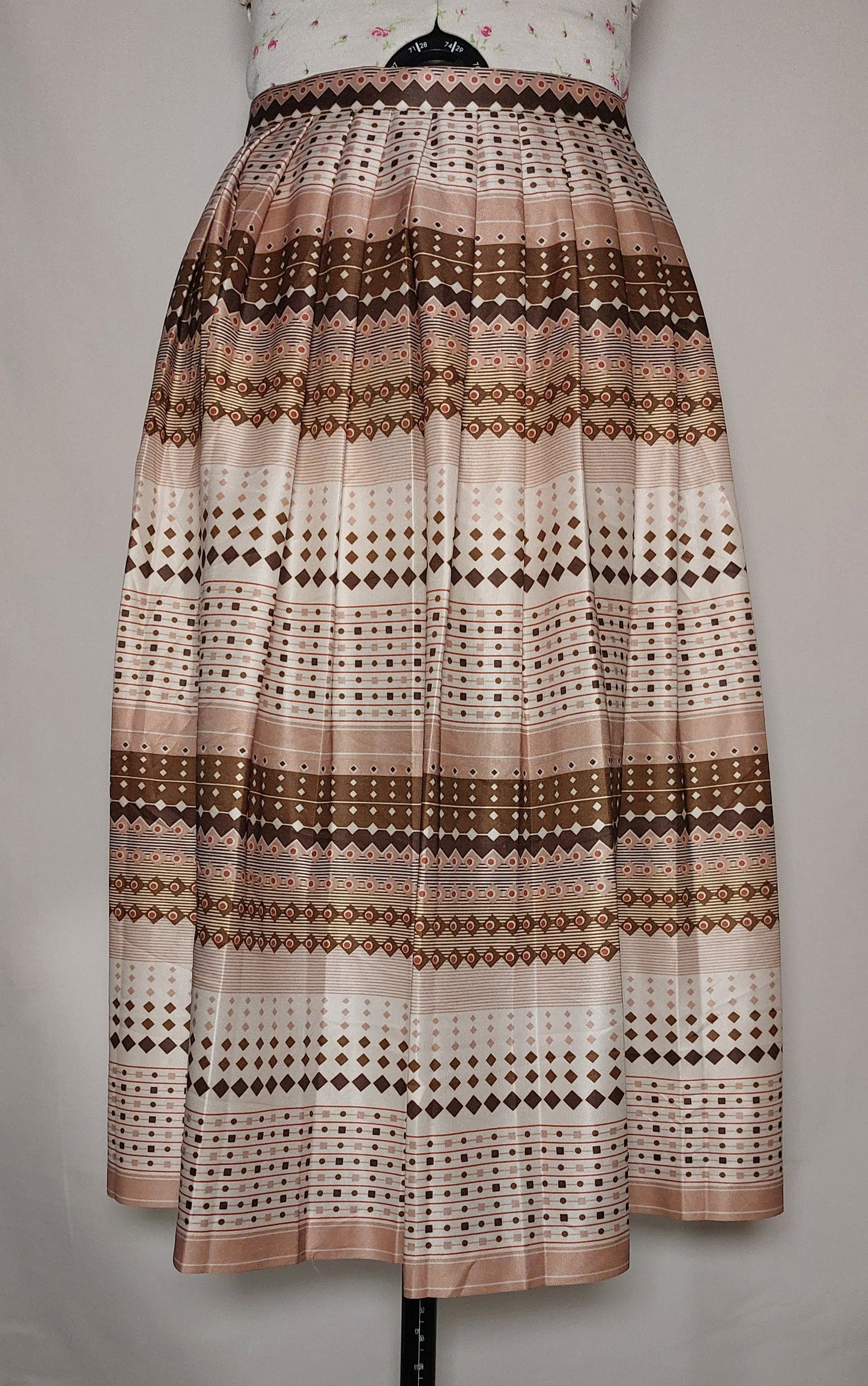 MISS MARY OF SWEDEN MULTI PRINT BROWN AND CREAM SILKY PLEATED SKIRT