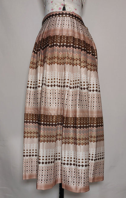 MISS MARY OF SWEDEN MULTI PRINT BROWN AND CREAM SILKY PLEATED SKIRT