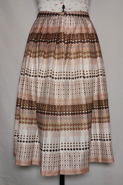 MISS MARY OF SWEDEN MULTI PRINT BROWN AND CREAM SILKY PLEATED SKIRT