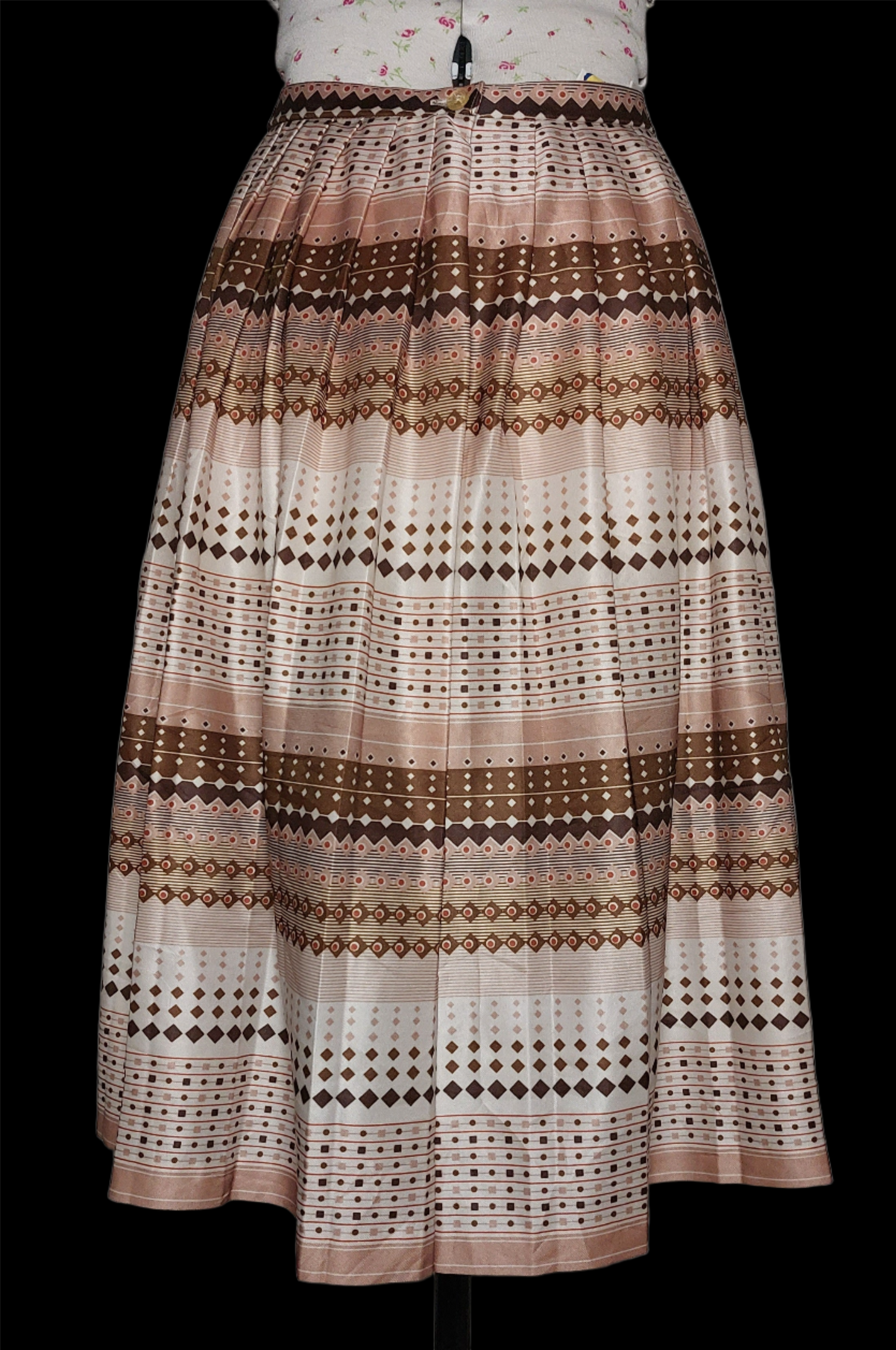 MISS MARY OF SWEDEN MULTI PRINT BROWN AND CREAM SILKY PLEATED SKIRT