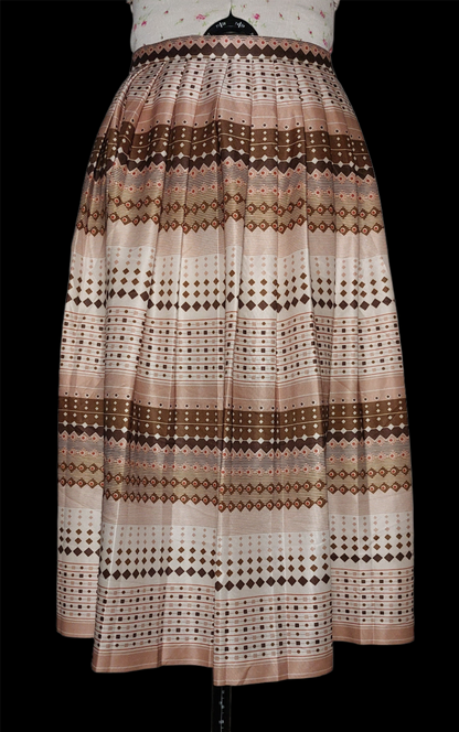 MISS MARY OF SWEDEN MULTI PRINT BROWN AND CREAM SILKY PLEATED SKIRT