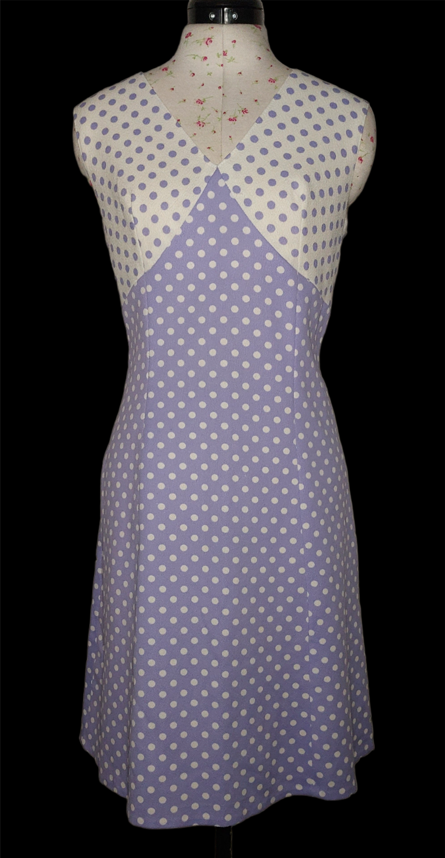 SLEEVELESS POLKA DOT A-LINE PURPLE AND WHITE DRESS