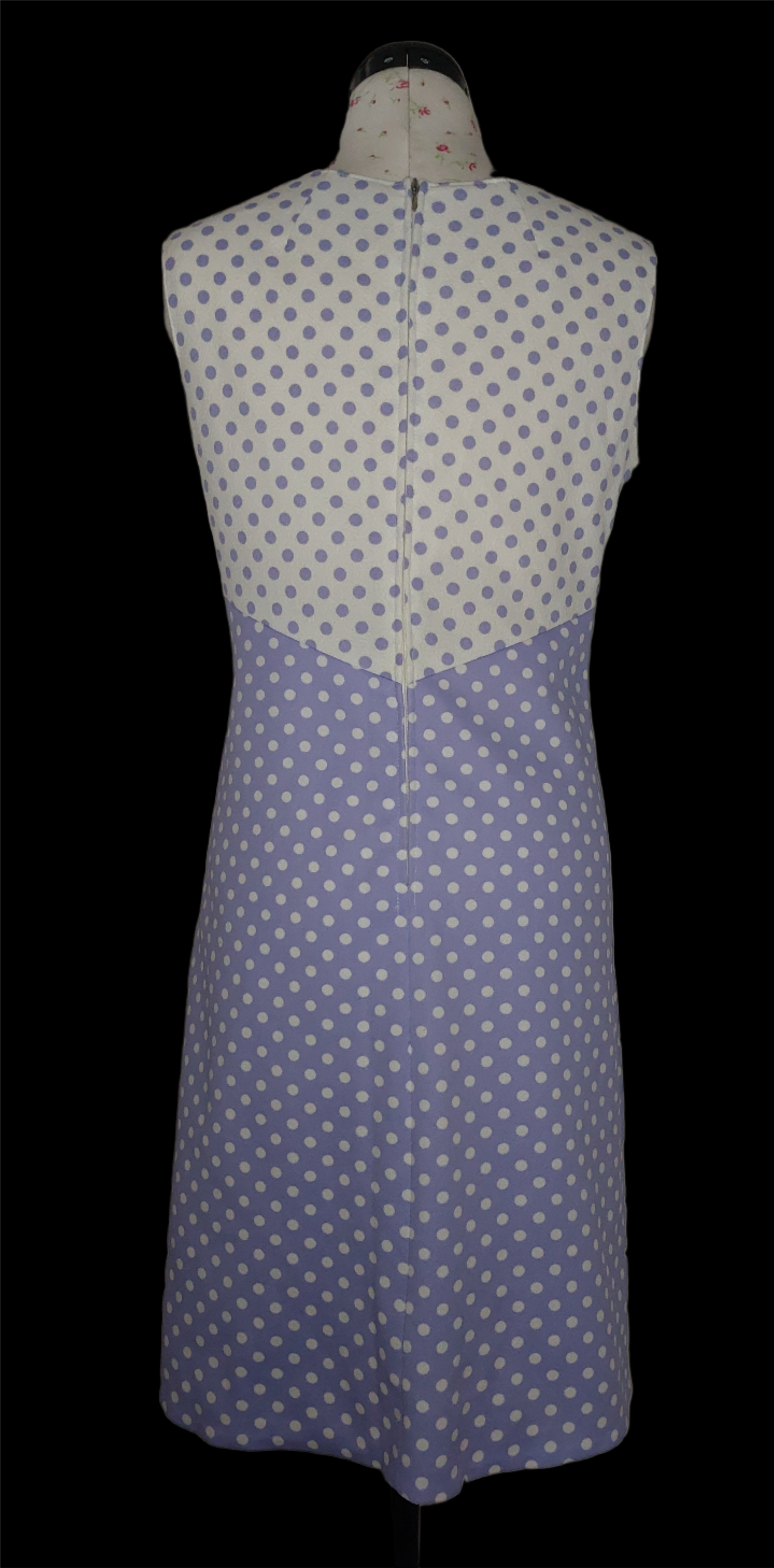 SLEEVELESS POLKA DOT A-LINE PURPLE AND WHITE DRESS