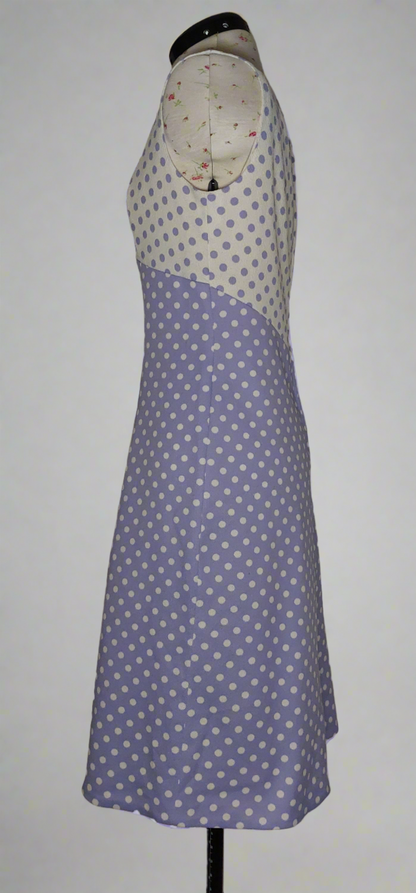 SLEEVELESS POLKA DOT A-LINE PURPLE AND WHITE DRESS