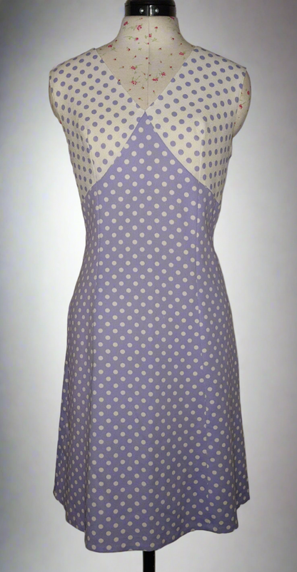 SLEEVELESS POLKA DOT A-LINE PURPLE AND WHITE DRESS