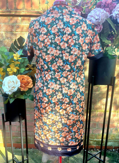 70'S SHORT SLEEVED FLORAL COLLARED TEA DRESS