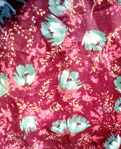 70'S LONG SLEEVED FLORAL BURGUNDY DRESS