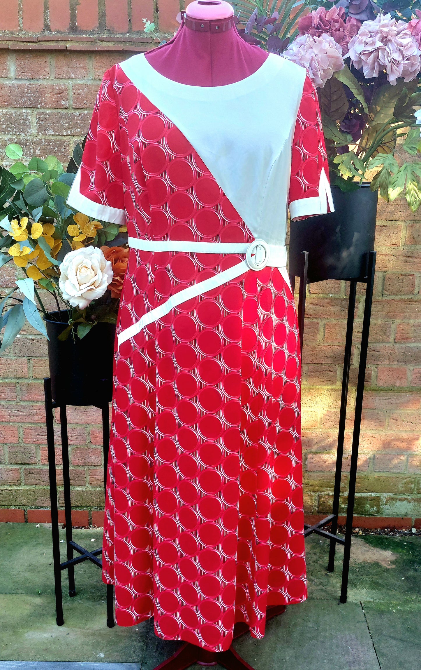 RED FLOATY FULL LENGTH CIRCLE SHIFT DRESS