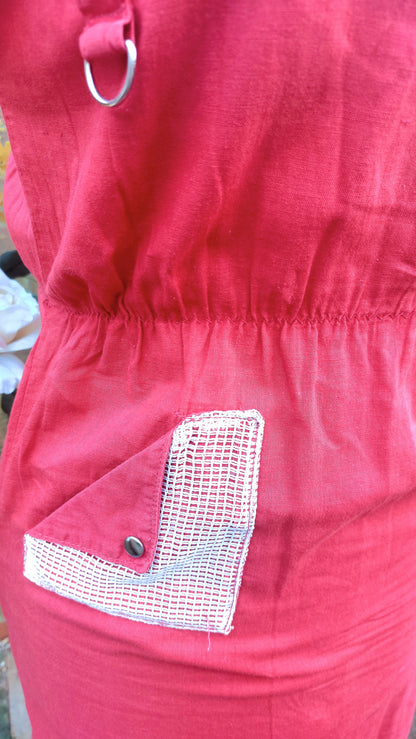 RED CAPPED SLEEEVED 80'S CASUAL DRESS