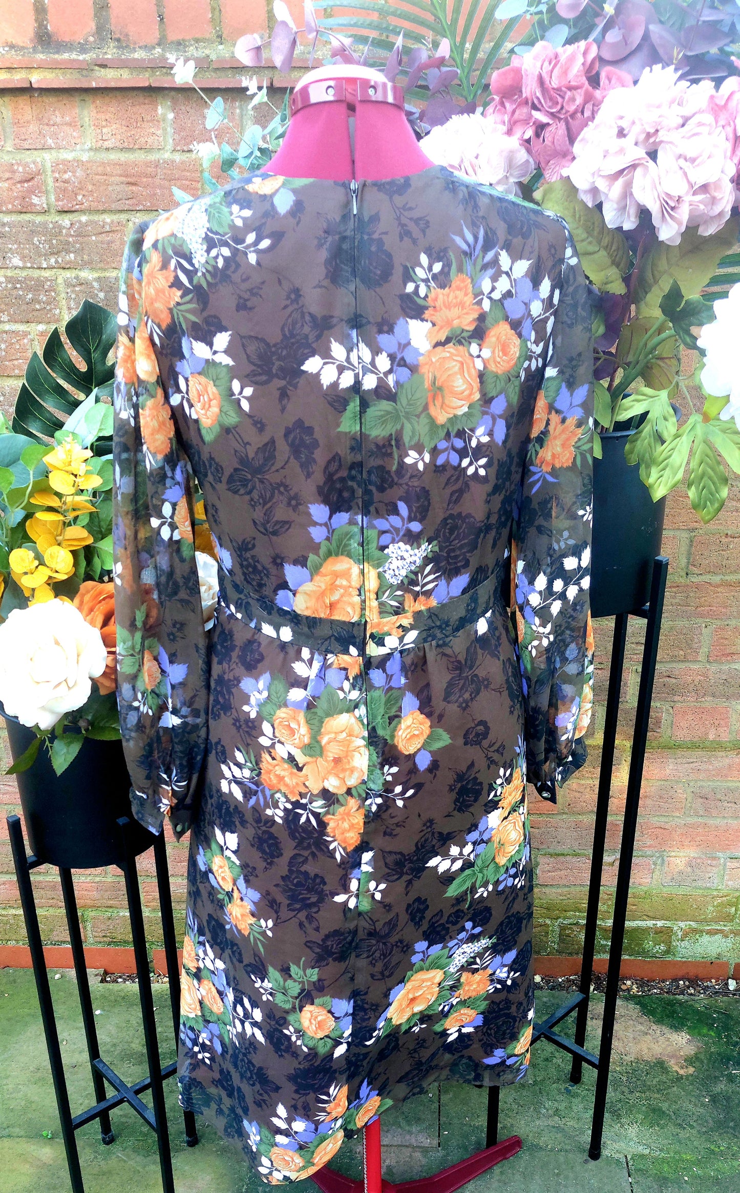 LONG SLEEVED SHEER FLORAL TEA DRESS