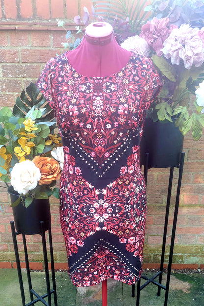 Y2K BLACK & RED FLORAL BODYCON DRESS