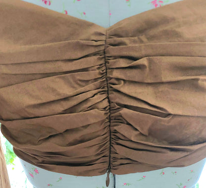 SIZE S ZARA CARAMEL LONG BALLOON SLEEVED RUCHED CROP TOP