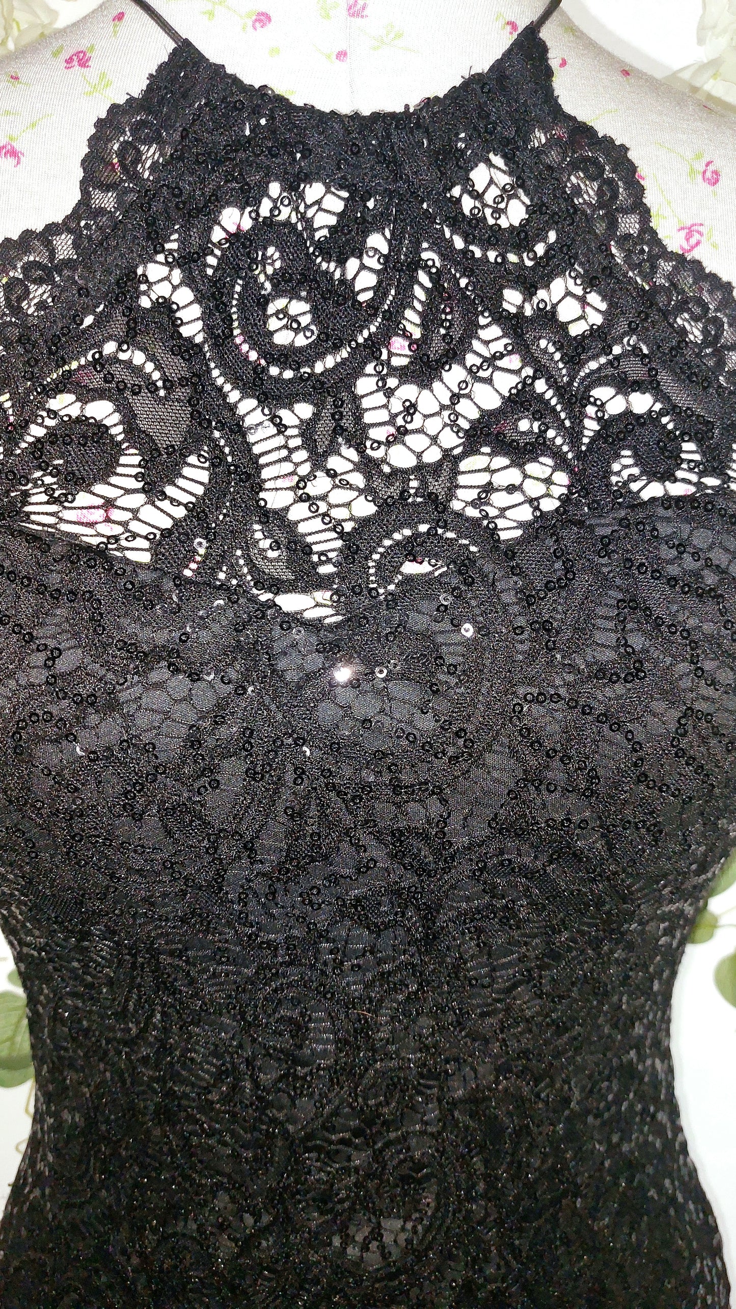 SIZE 10 JANE NORMAN BLACK SEQUIN AND LACE LITTLE BLACK DRESS