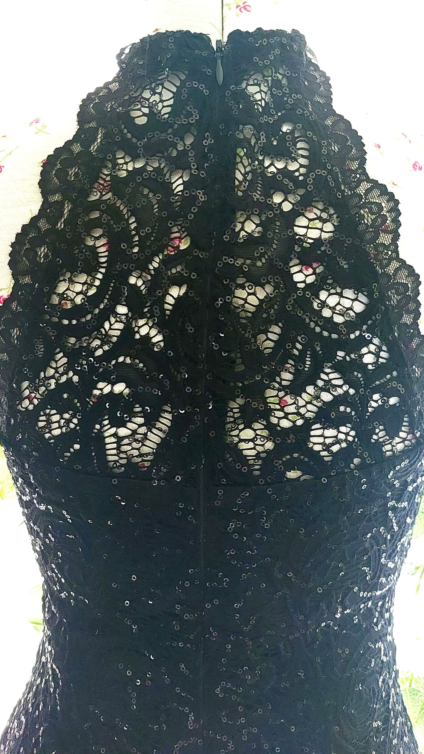 SIZE 10 JANE NORMAN BLACK SEQUIN AND LACE LITTLE BLACK DRESS