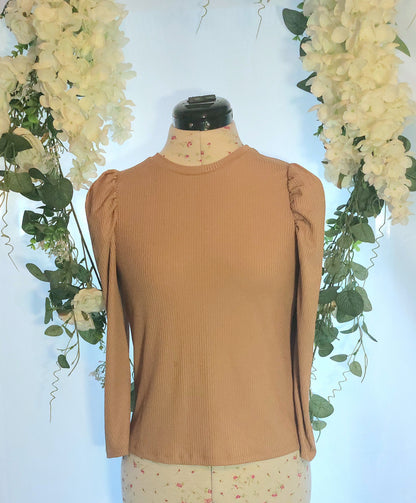 SIZE 12 SONDER STUDIO TAN RIBBED LONG SLEEVED TOP