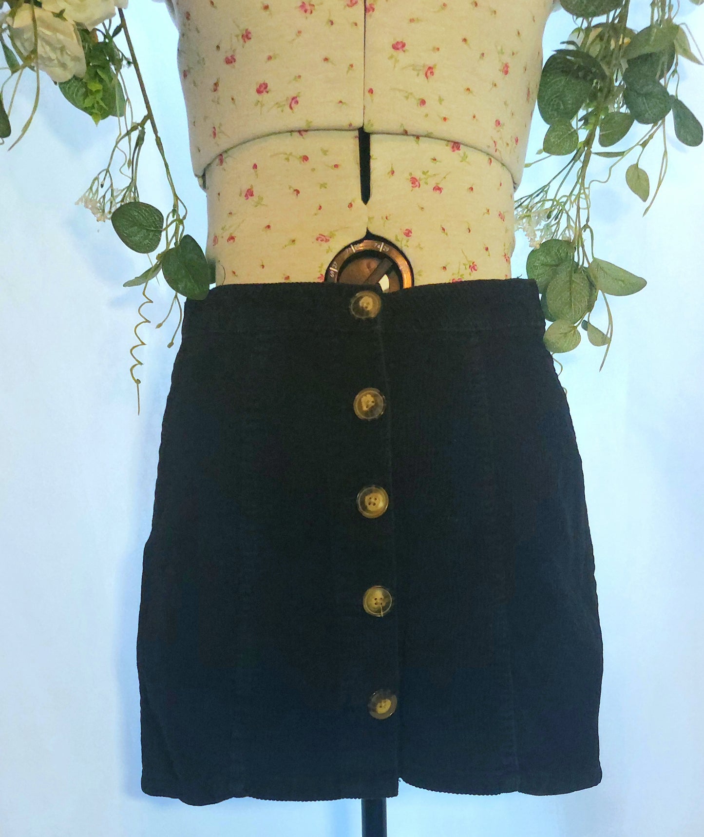 SIZE 10 BLACK CORDUROY MINI SKIRT