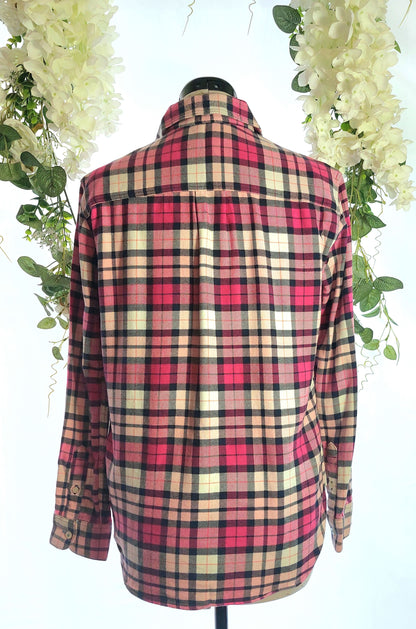 SIZE 8 JACK WILLS PINK CHECKED FLANNEL BOYFRIEND SHIRT