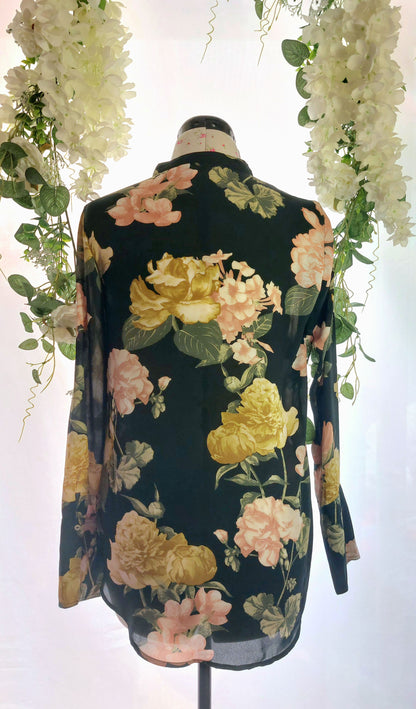 SIZE 8 H&M GREEN FLORAL CHIFFON BLOUSE