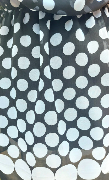 SIZE XS BLACK AND WHITE POLKA DOT COWL NECK MINI DRESS