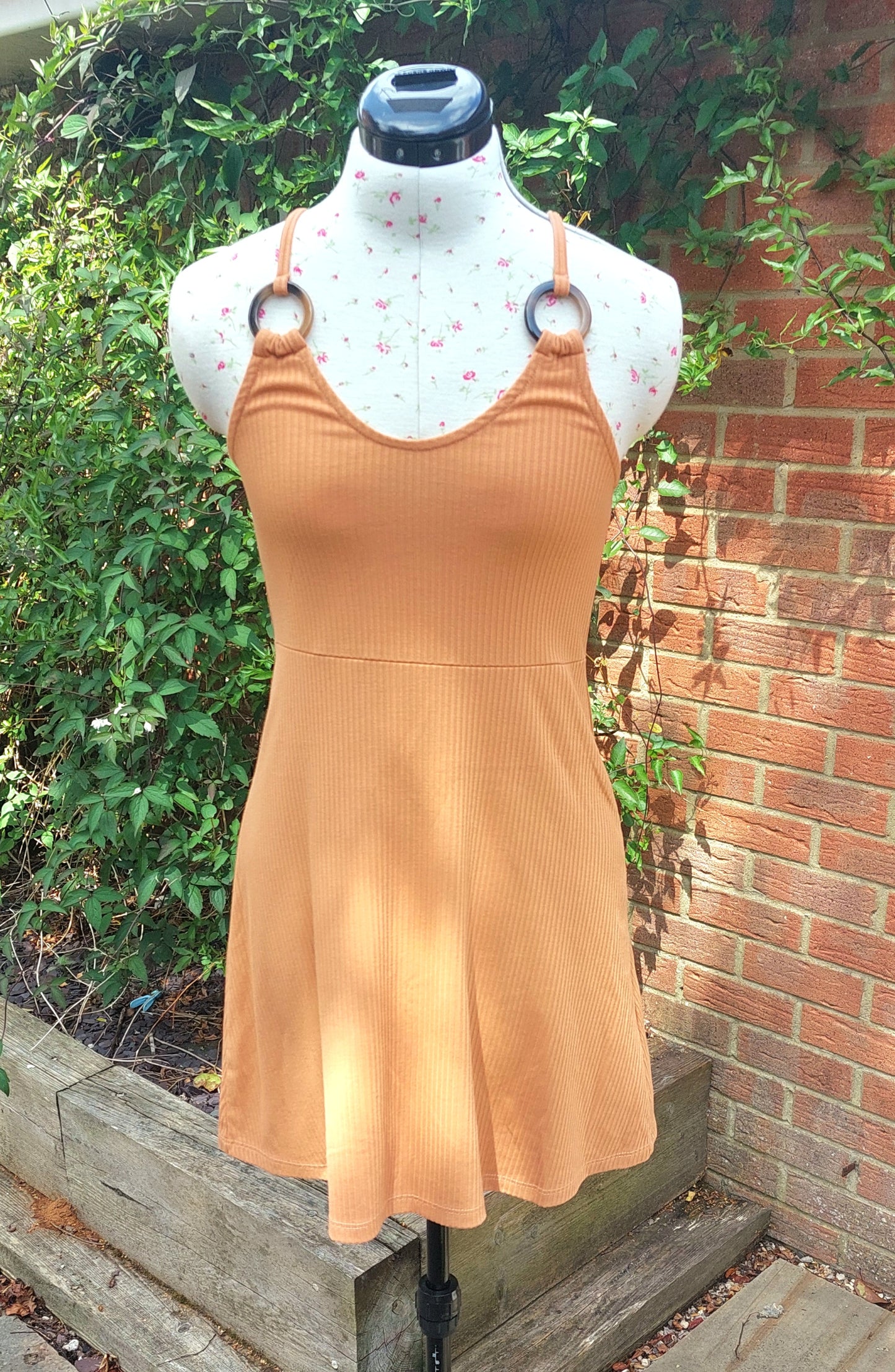 SIZE 10 TOPSHOP TERRACOTTA SPAGHETTI STRAP RIBBED DRESS