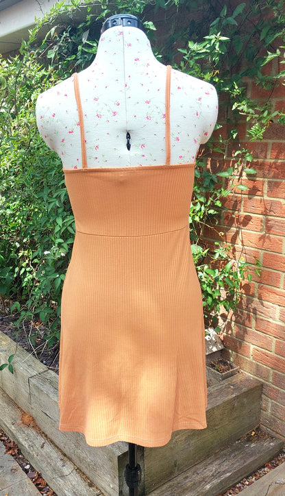 SIZE 10 TOPSHOP TERRACOTTA SPAGHETTI STRAP RIBBED DRESS